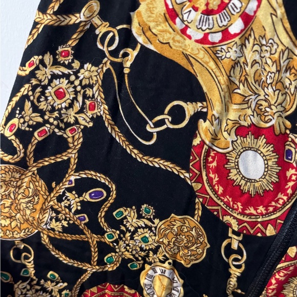 90s Baroque Black Gold Chain Clock Pattern Versace Style Print Bomber Jacket - Picture 5 of 12